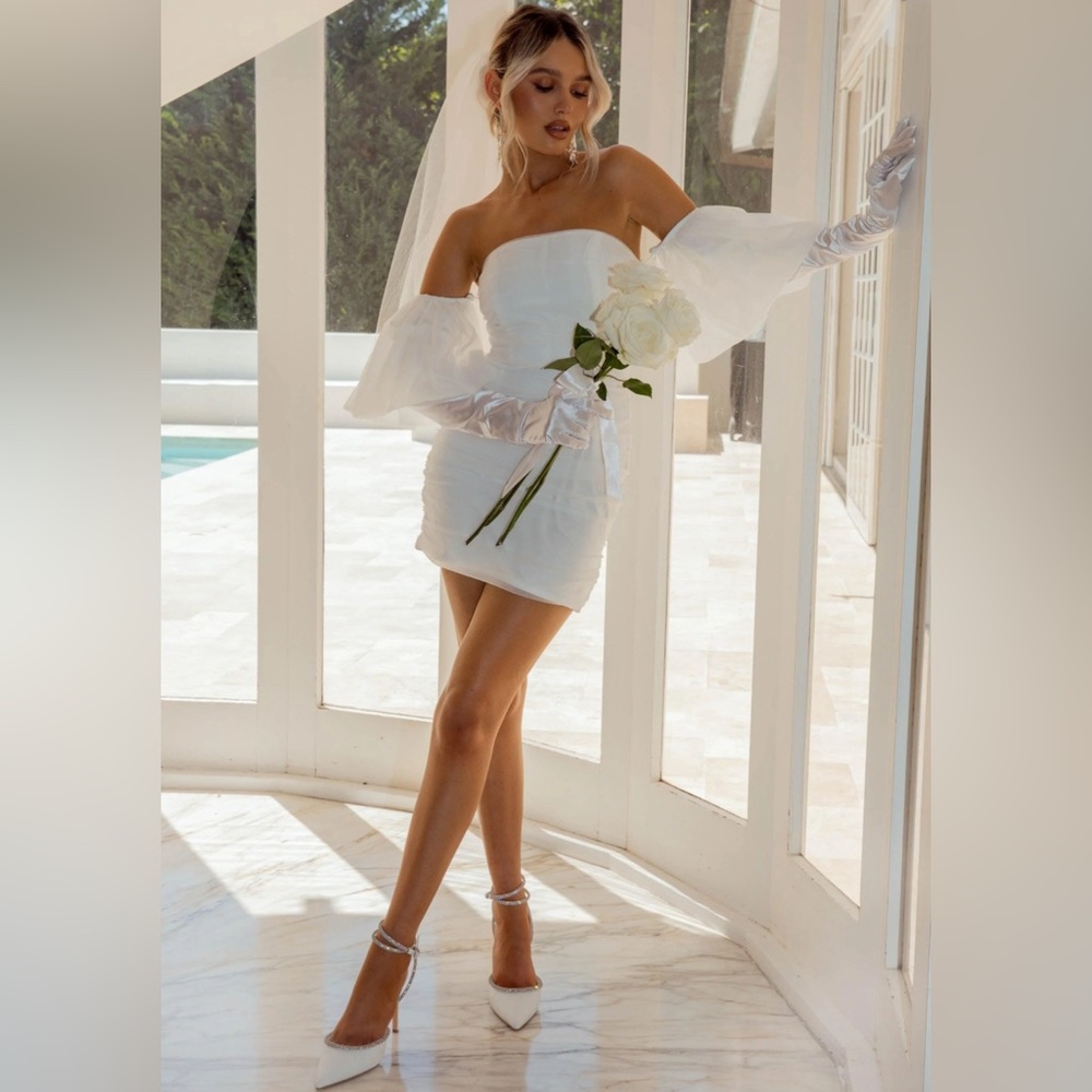Peppermayo True Lovers Mini Dress in white size 2 with detachable puff sleeves